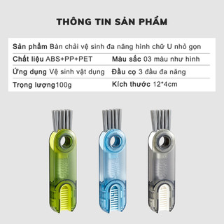 Cọ vệ sinh đa năng MEGUN dụng cụ vệ sinh cốc bình sữa bình nước, 3 đầu chức năng bàn chải chà cốc xoay 360