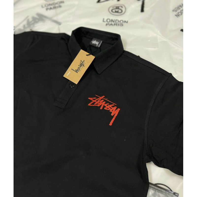Áo polo Stussy kim tuyến chất cotton 2C phong cách unisex trẻ trung thanh lịch thời trang trẻ