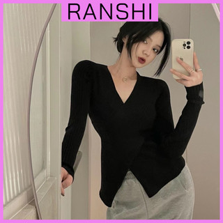  Áo Thun Dài Tay Nữ RANSHI Thiết Kể Cổ Tim Phối Vạt Chéo Siêu Xinh Ôm Sát Body Chất Thun Gân Dày Dặn - RA189 
