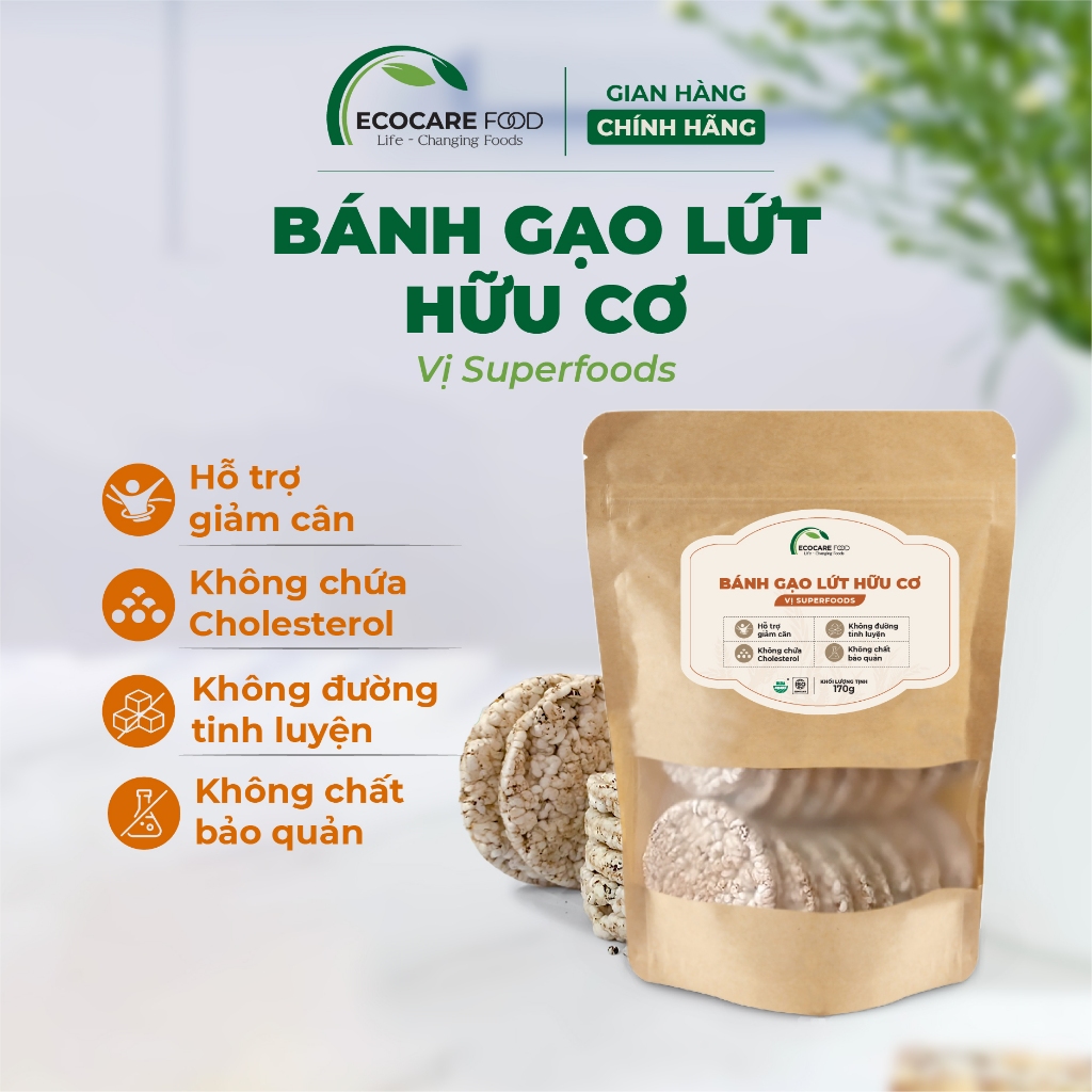 Bánh Gạo Lứt Ăn Kiêng ECOCARE FOOD Vị Yến Mạch, Cỏ Ngọt, Superfoods