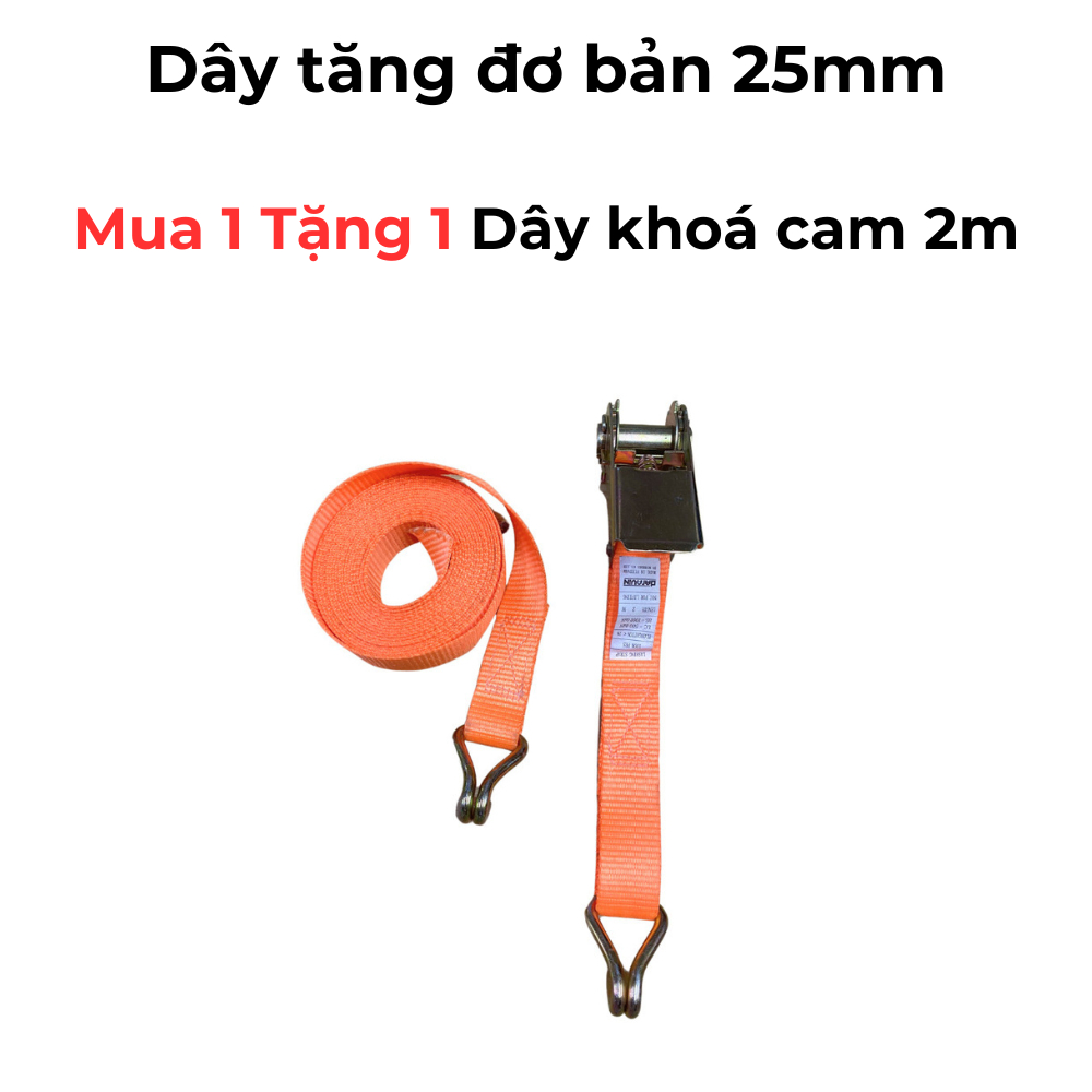 Giá Xưởng - Dây cảo chằng hàng tăng đơ bản 25mm tải 1 tấn móc J dài 3 - 10 mét, chằng hàng xe máy, pallet, xe tải