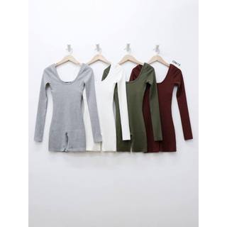 C3613 - Romper thun gân cổ tròn tay dài trơn