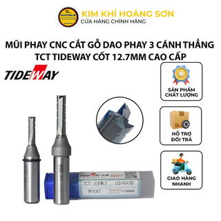 Mũi phay CNC cắt gỗ, Dao phay 3 cánh thẳng TCT Tideway cốt trục 12.7mm chất liệu hợp kim C45 cao cấp