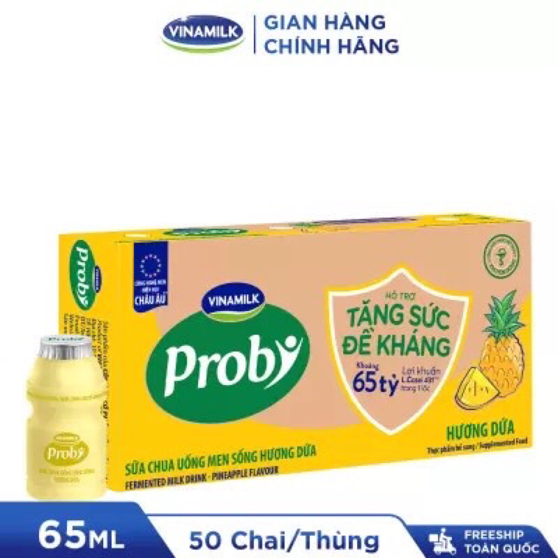 Thùng 10lốc - 50 Chai x 65ml. Sữa Chua Uống men sống Proby Vinamilk. Đủ vị: Có đường, dâu, việt quất, dưa gang, dứa