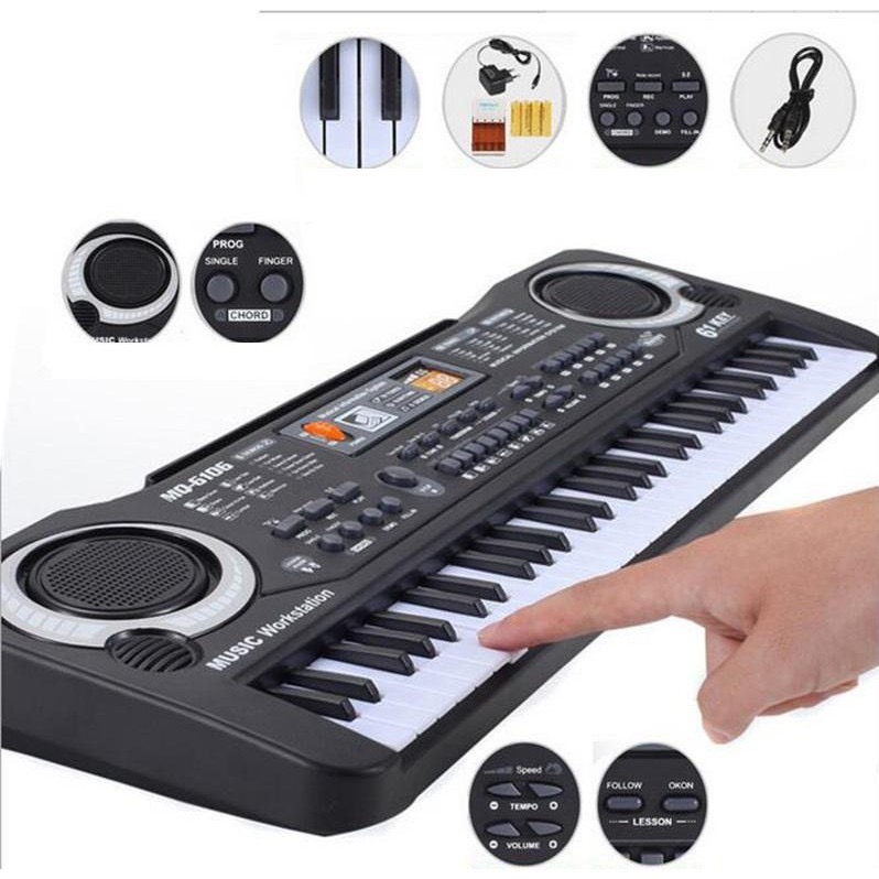Đàn PIANO Cho Bé Kèm Mic Hát - Đàn Điện Tử 61 Phím Size To Nhiều Chức Năng, Có Nhạc Cho Bé Mới Học Đàn