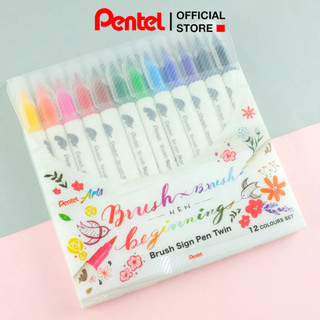 Bộ 12 bút dạ pentel brush sign pen sesw30c | set bút dạ calligraphy nhiều màu sắc đa dạng tươi sáng| 2 ngòi tiện lợi
