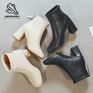 Boot da nữ cổ lửng, boot da nữ vân sần boot nữ da lì cổ lửng, dây kéo khoá sau gót 7cm!