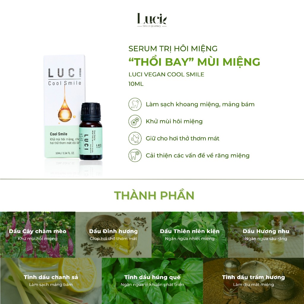 Tinh Chất Ngăn Ngừa, Đánh Bay Mùi Hôi Miệng, Hỗ Trợ Làm Thơm Miệng, Trắng Răng Serum Luci Cool Smile 5ml