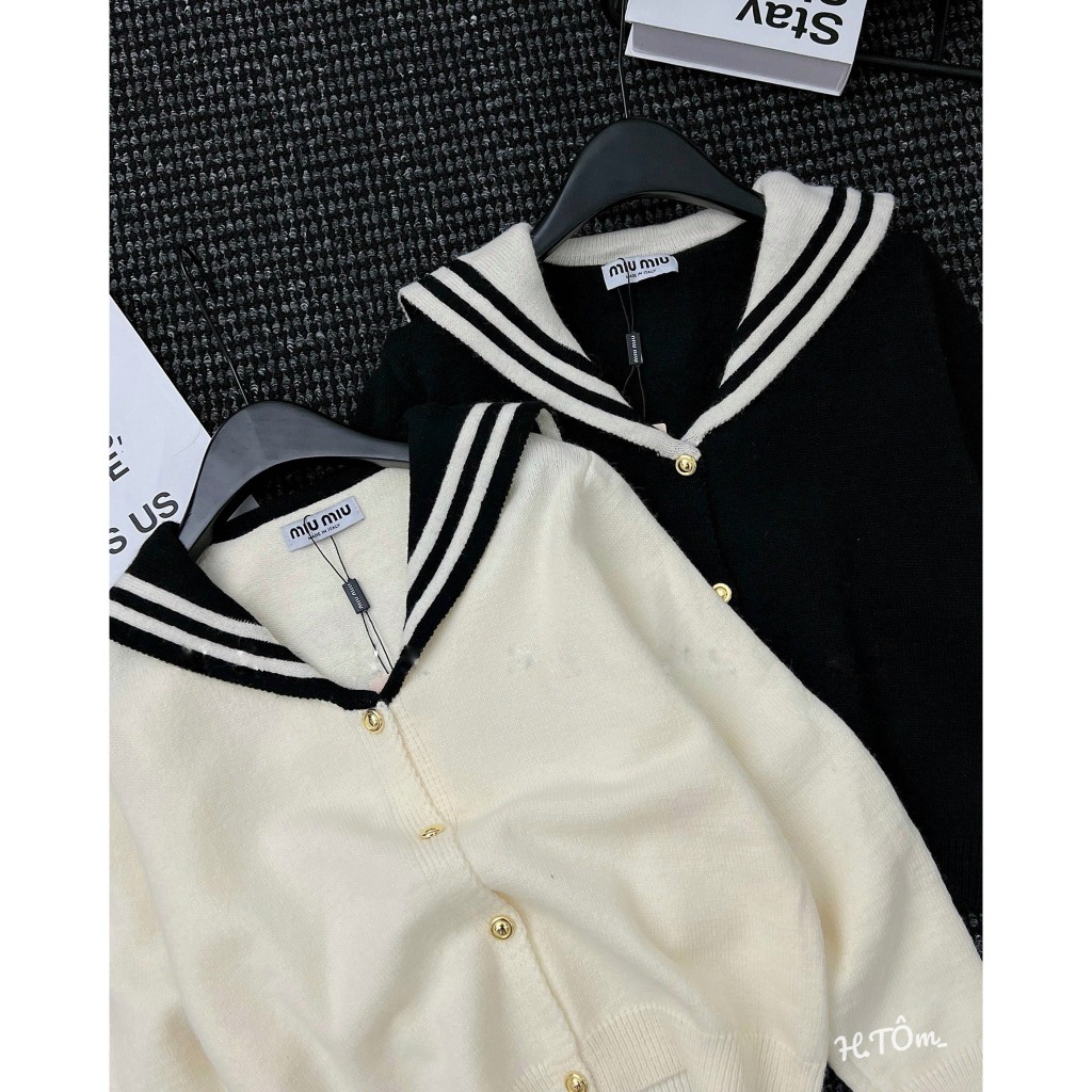 Áo cadigan dài tay phối cổ thủy thủ cúc đồng hàng QCL1