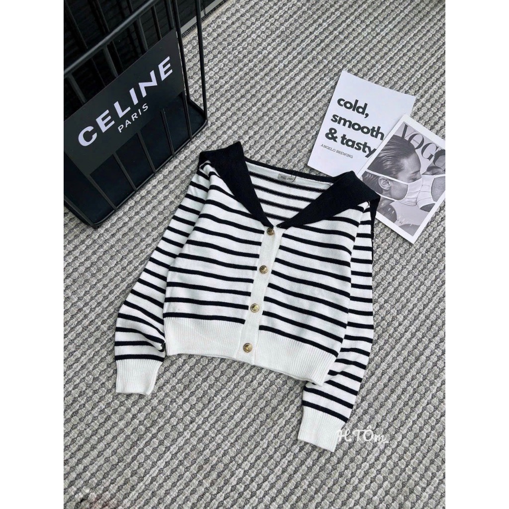 Áo cadigan dài tay phối cổ thủy thủ cúc đồng hàng QCL1