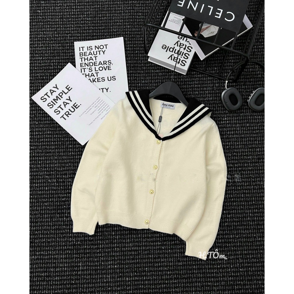 Áo cadigan dài tay phối cổ thủy thủ cúc đồng hàng QCL1
