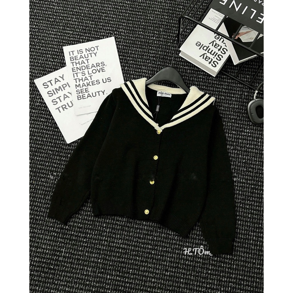 Áo cadigan dài tay phối cổ thủy thủ cúc đồng hàng QCL1