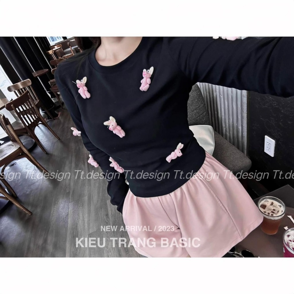 Set áo gấu mix quần da hồng hàng QCL1