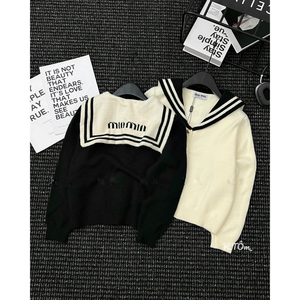 Áo cadigan dài tay phối cổ thủy thủ cúc đồng hàng QCL1