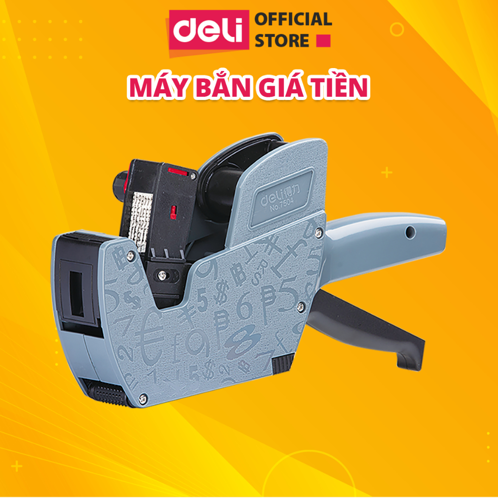 Máy Bắn Giá Tiền 8 Số Chất Lượng Cao Deli - Tay Cầm Cao Su Chống Trơn, Mực Hỗn Hợp Không Nhòe, Nạp Giấy Tự Động