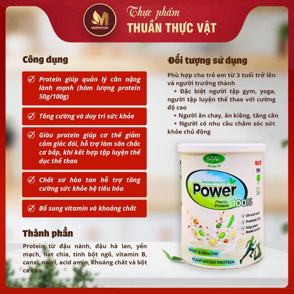 Thực Phẩm Bổ Sung Protein Power Soyna - Dinh Dưỡng Cho Người Tập Gym, Thể Thao, Ăn Chay, Hàm Lượng Đạm Thực Vật Cao