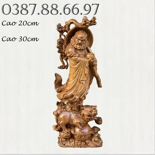 Tượng đạt ma sư tổ cưỡi nghê cao 20cm và 30cm chất liệu gỗ bách xanh