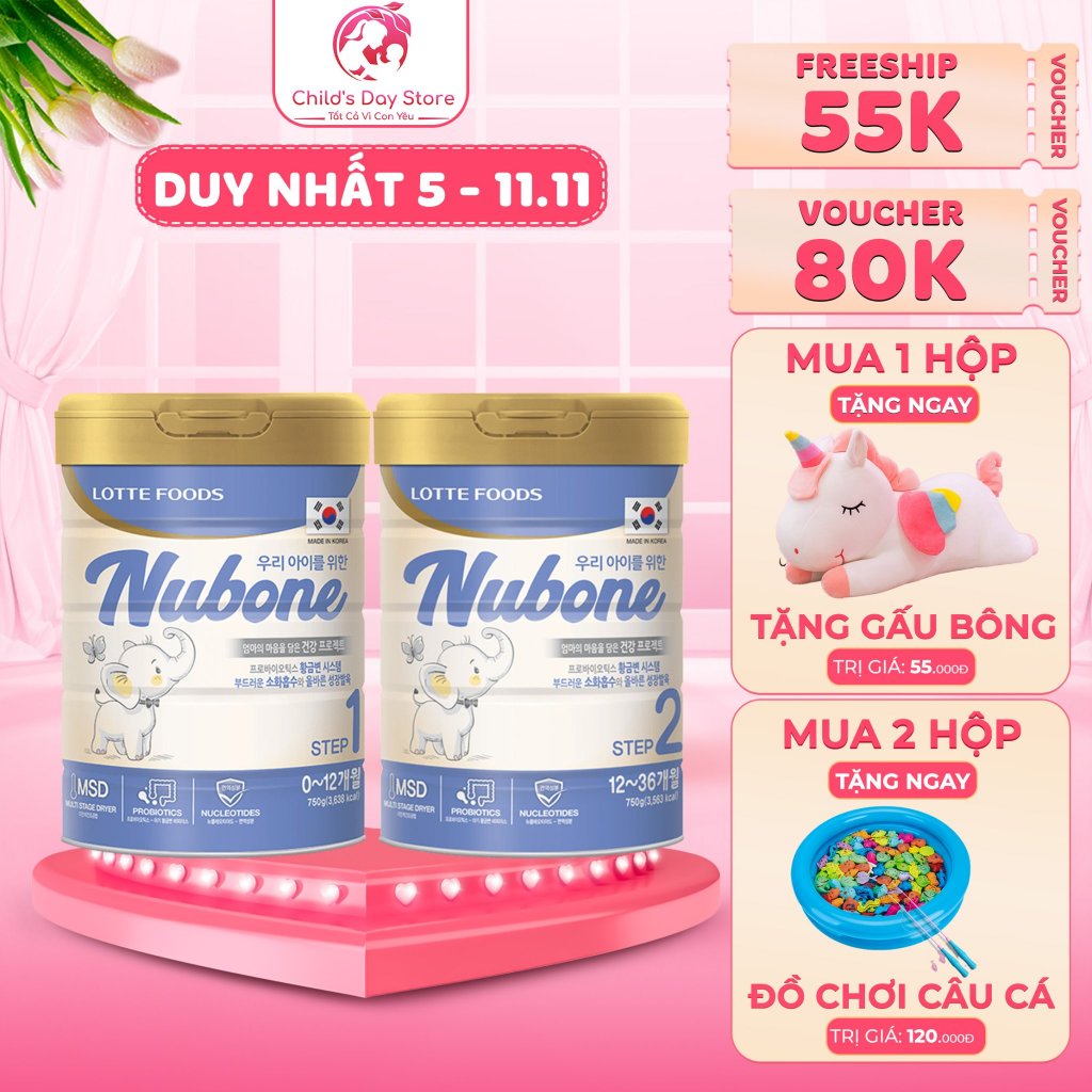 Sữa Nubone Plus+, Step 1, Step 2 750gr Date 2025 - Childs day