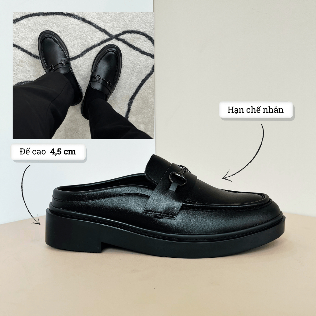 (2 màu) Giày Mules Slipper Black White, giày sục nam đen trắng nâng chiều cao 4cm