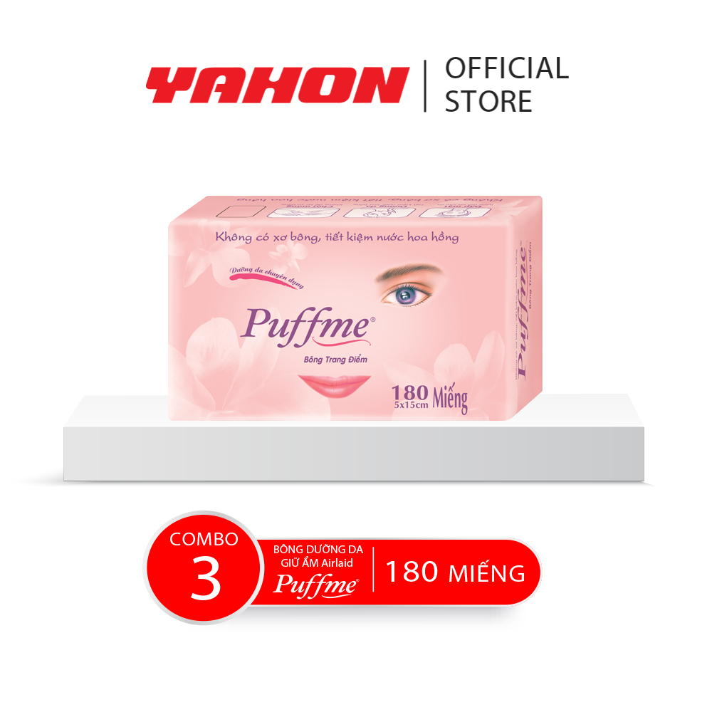 Combo 3 Hộp Bông Dưỡng Da PUFFME Airlaid, 180 Miếng/Hộp