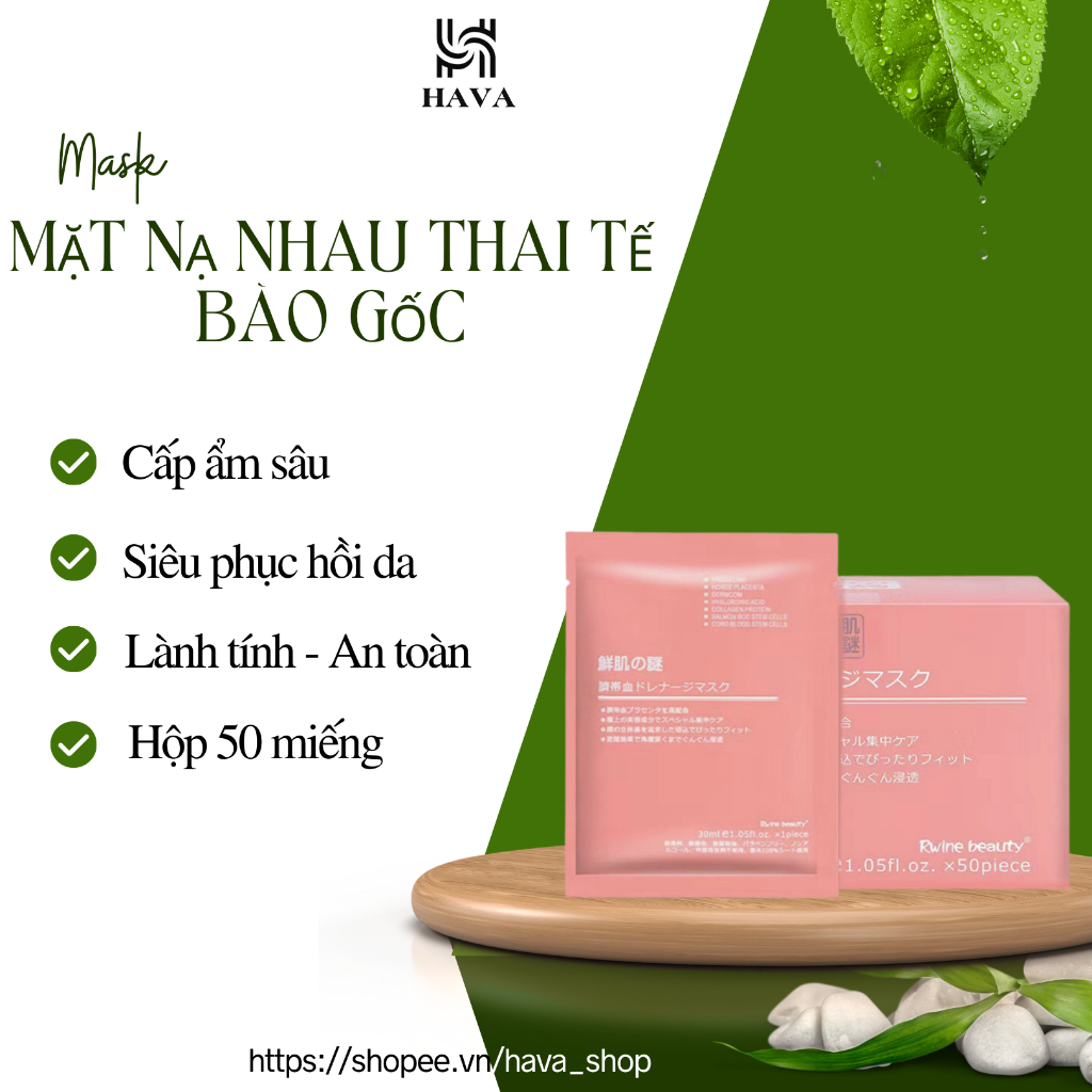 1 HỘP 50 MIẾNG Mặt nạ nhau thai cừu , Mặt Nạ Tế Bào Gốc Nhau Thai Cừu Cuống Rốn HAVA SHOP