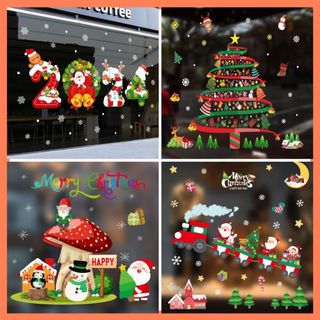 [HỎA TỐC] Decal Noel đẹp nhiều mẫu màu sắc nét - Giấy dán kính trang trí noel có keo sẵn dễ dán TPHCM