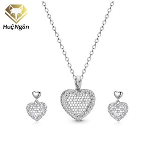 Combo Dây chuyền và Bông tai bạc 925 Huệ Ngân - Trái tim xinh xắn PP1735-RYE141082