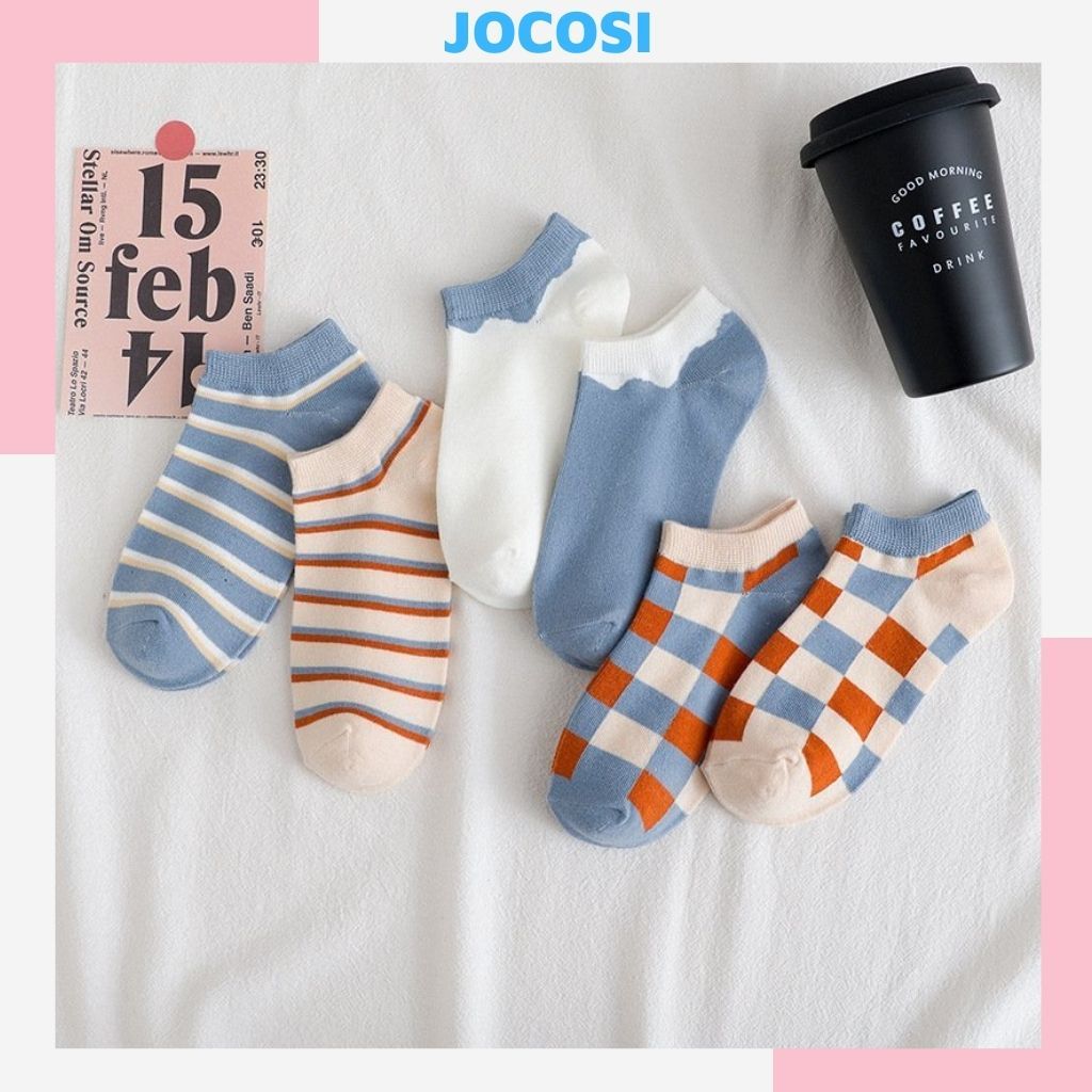Set 5 đôi tất vớ nữ cổ ngắn nhiều màu dễ thương và cute, Vớ nữ chất liệu mềm mại êm chân mềm mỏng thoáng mát JOCOSI T54
