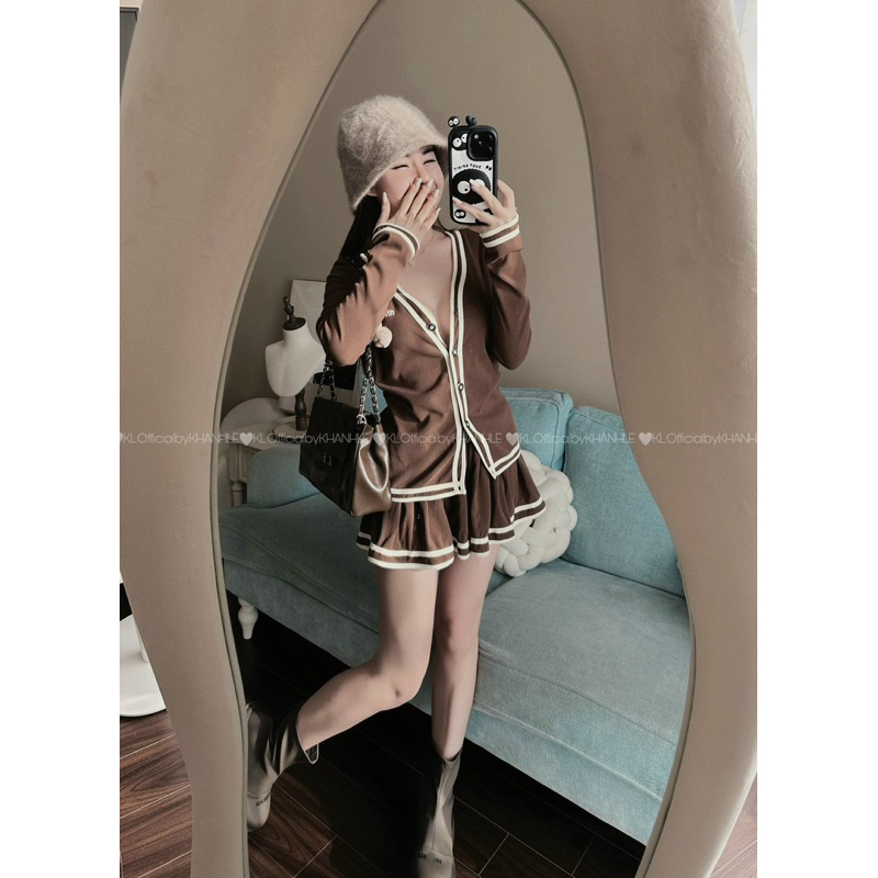 Sét áo len miu.miu thỏ bông + chân váy