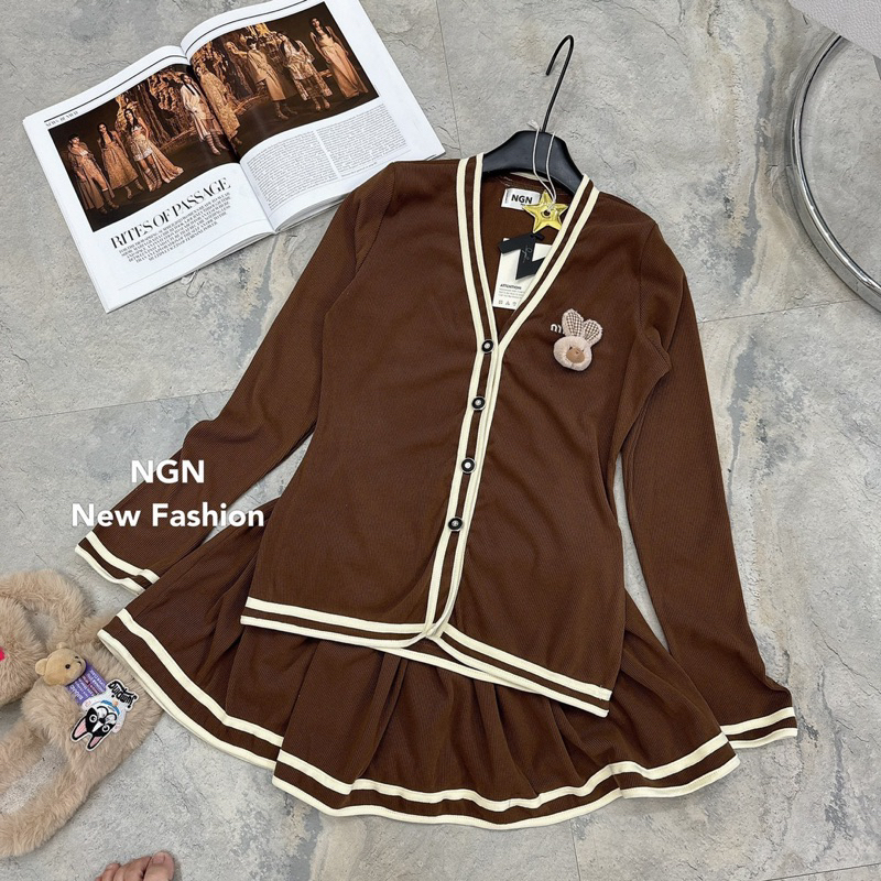 Sét áo len miu.miu thỏ bông + chân váy