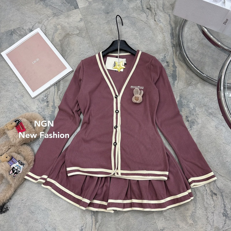 Sét áo len miu.miu thỏ bông + chân váy