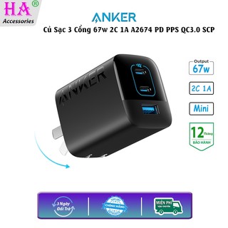 Củ sạc anker 336 67w 3 cổng 2c 1a a2674 gan sạc nhanh pd pps qc scp chân sạc gập gọn tiện dụng