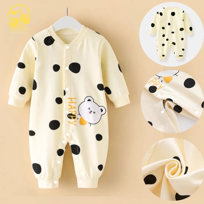 Quần áo thu đông cho bé trai bé gái, Bodysuit cho bé dài tay chất Cotton Hình Thú dễ thương, Mẫu quần áo sơ sinh 0-12M