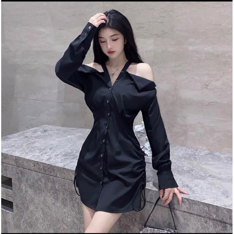 Váy sơ mi kiệt kế , trễ vai tiểu thư sang chảnh