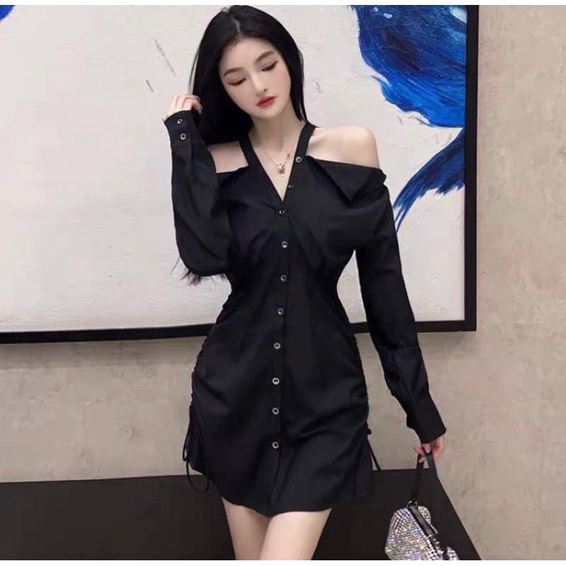 Váy sơ mi kiệt kế , trễ vai tiểu thư sang chảnh