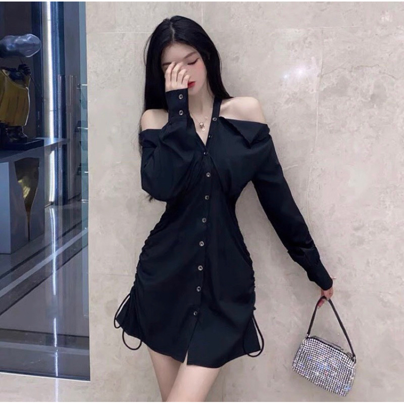 Váy sơ mi kiệt kế , trễ vai tiểu thư sang chảnh