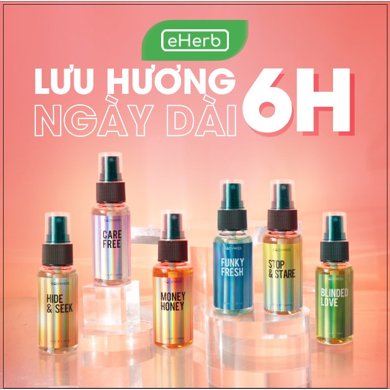 Combo 6 Xịt Thơm Bodymist Toàn Thân Nam & Nữ Lưu Hương 6 Tiếng Phù Hợp Học Sinh, Sinh Viên BODYMISS 30ml (Chai)