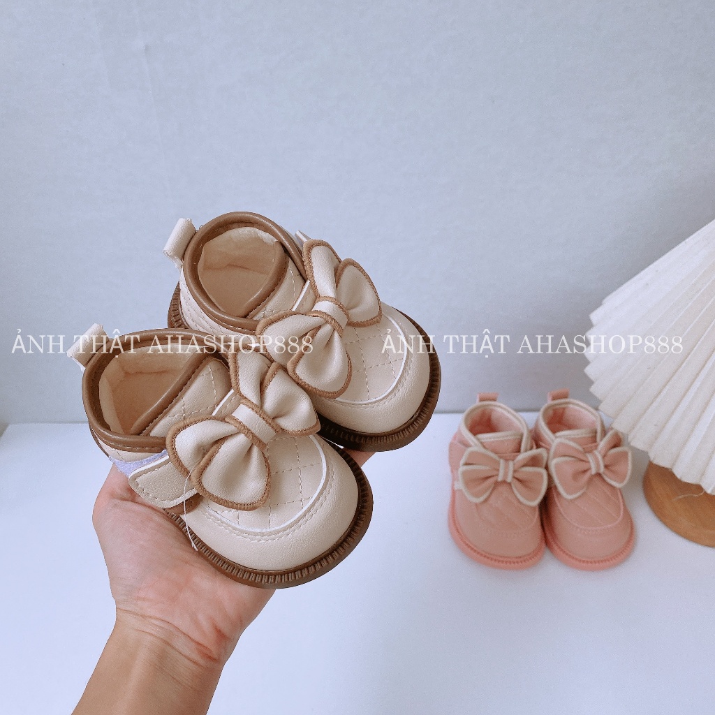 Sz16-20 Bốt Lót Lông Phối Nơ Khóa Dán Cho Bé Gái 0-2 tuổi K179