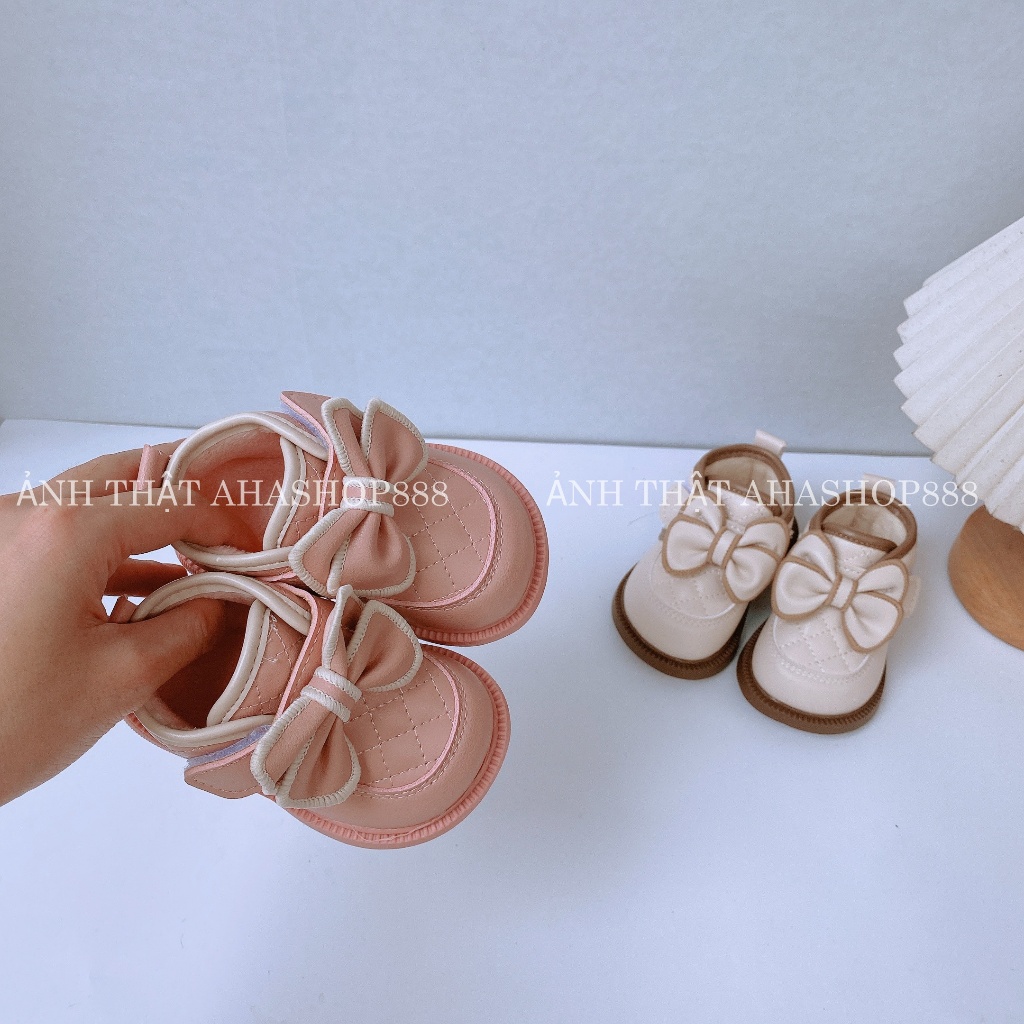 Sz16-20 Bốt Lót Lông Phối Nơ Khóa Dán Cho Bé Gái 0-2 tuổi K179