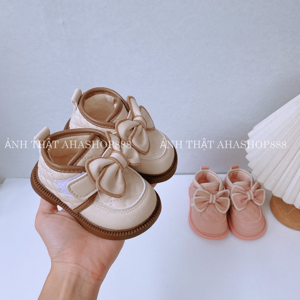 Sz16-20 Bốt Lót Lông Phối Nơ Khóa Dán Cho Bé Gái 0-2 tuổi K179