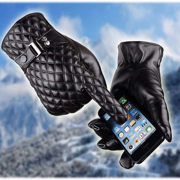 Găng tay da nam cao cấp đi xe máy mùa đông cảm ứng điện thoại lót nỉ lông cảm ứng chống nước AUKULASIC GTAU39