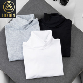 Áo giữ nhiệt nam faxian áo thun nam tay dài có cổ cao lót nỉ cotton thu đông giữ ấm thể thao cao cấp màu trắng đen ghi