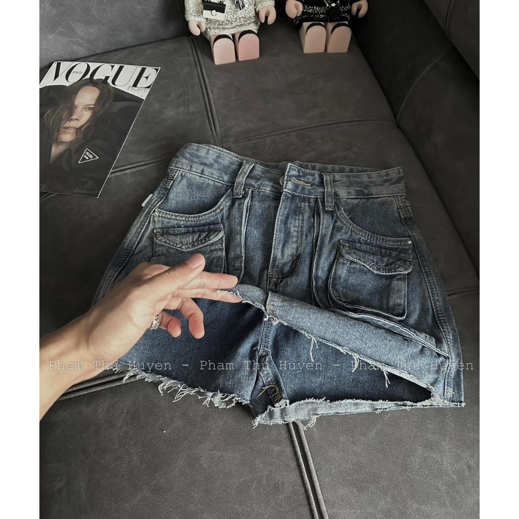 Chân váy mini denim jeans kèm belt S QCL1 LuciK Shop CV0026