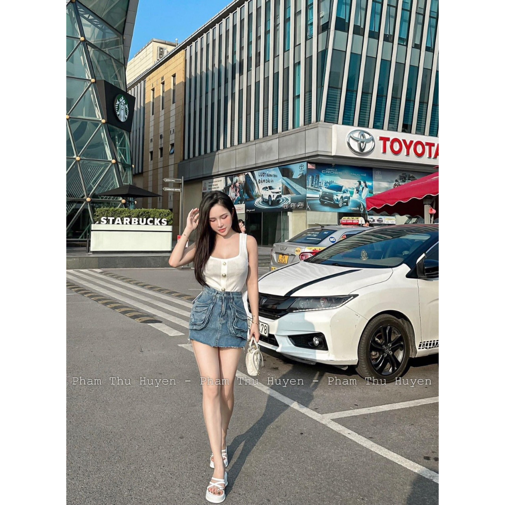 Chân váy mini denim jeans kèm belt S QCL1 LuciK Shop CV0026