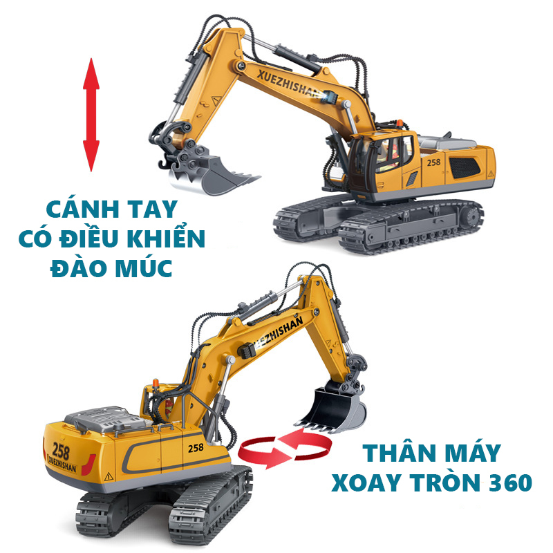 Mô hình máy xúc điều khiển từ xa 11 kênh - Gầu sắt - Xuezhishan - Carcollection