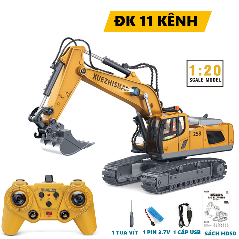 Mô hình máy xúc điều khiển từ xa 11 kênh - Gầu sắt - Xuezhishan - Carcollection