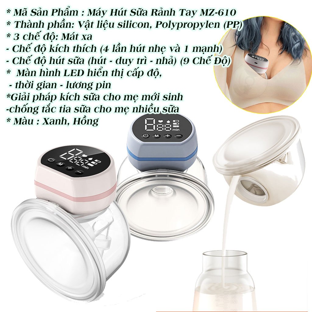 Máy Hút Sữa Không Dây Rảnh Tay Cao Cấp Máy Hút Sữa Đơn Massage Kích Sữa Máy Vắt Sữa Thông Minh Êm Ái Sạc Pin Tiện Lợi