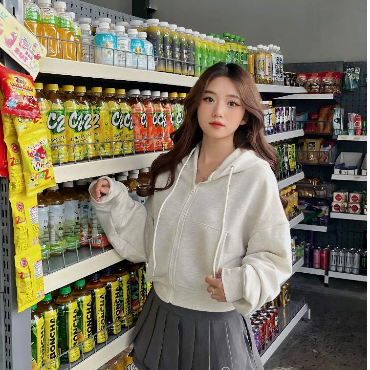 Calem Club - Áo khoác nữ Hoodie zip Croptop nỉ cotton Trơn basic nhiều màu thoáng mát