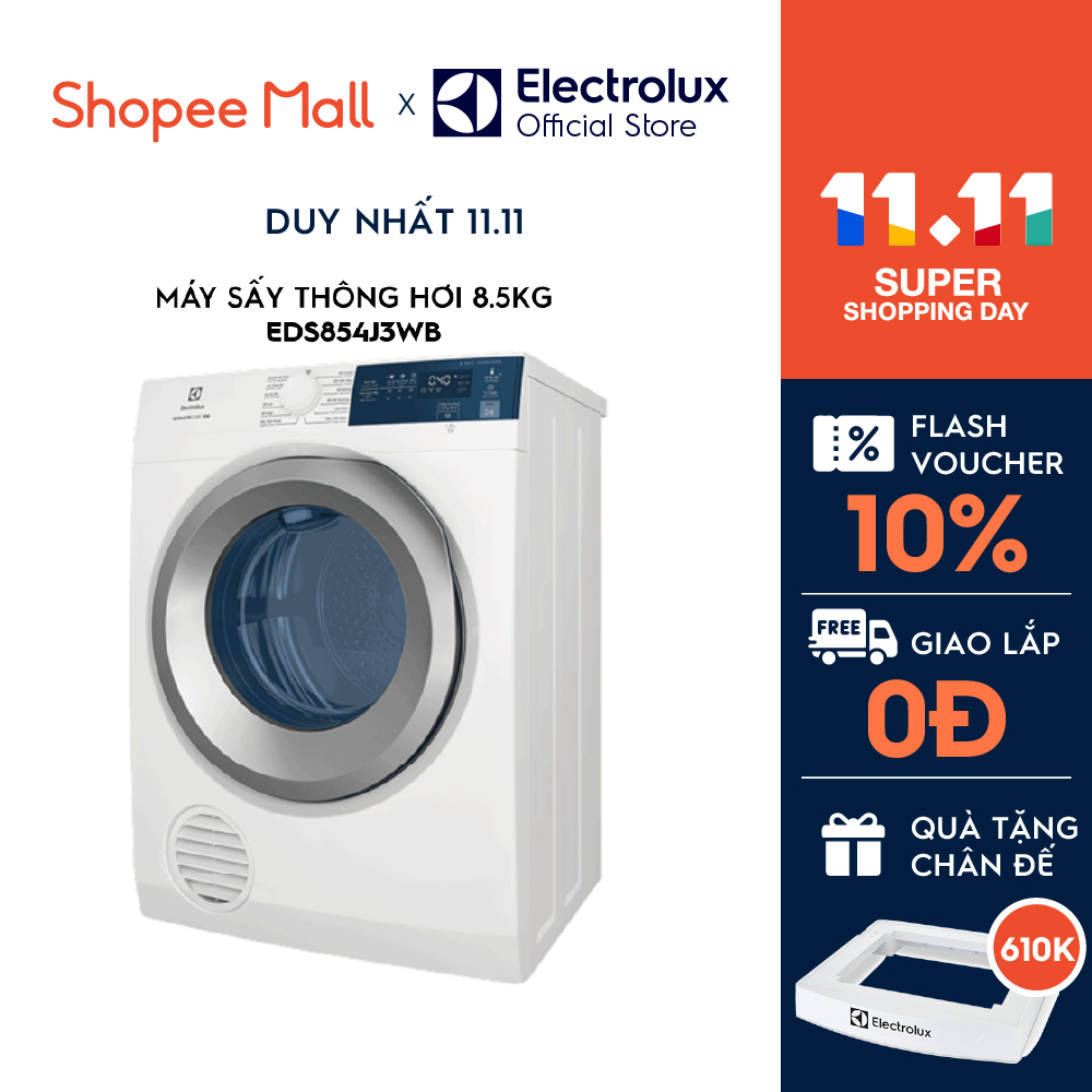Miễn phí giao lắp toàn quốc - Máy sấy thông hơi Electrolux 8.5kg UltimateCare 300 - EDV854J3WB - Màu trắng