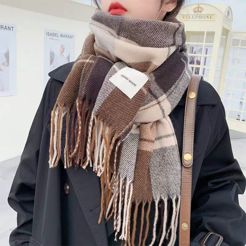 Khăn Quàng Cổ Khăn Choàng Cổ Nữ Kẻ Caro phong cách Vintage vải Len Cashmere K01